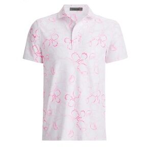 G/FORE Men's Large BLUSH Watercolour Floral Tech Pique Golf Polo MSRP $120